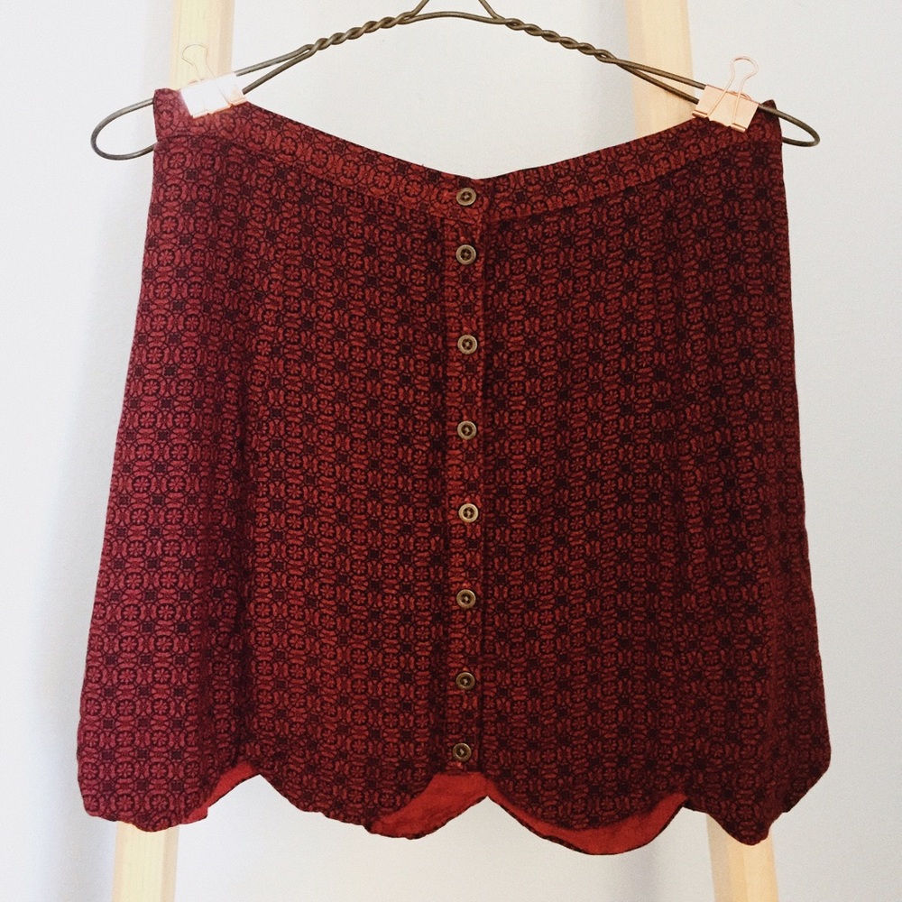 Scallop Hem Red Skirt Urban Outfitters