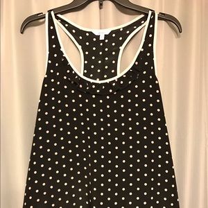 "Candie's" racerback. Black w/ pink polka dots.