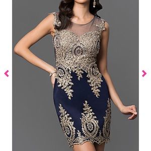 💙💛Dark blue embroidered gold short dress. 💙💛