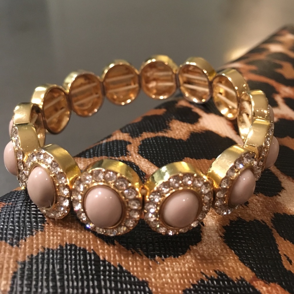 J. Crew beige / gold bracelet with diamond accents