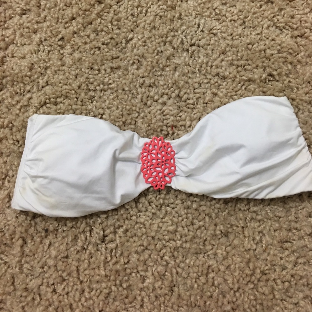 White and coral strapless bikini top