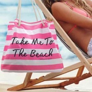 • Victoria's Secret Pink & White Beach Tote Bag •