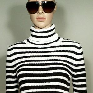Ann Taylor Loft White Striped Turtle Neck Sweater