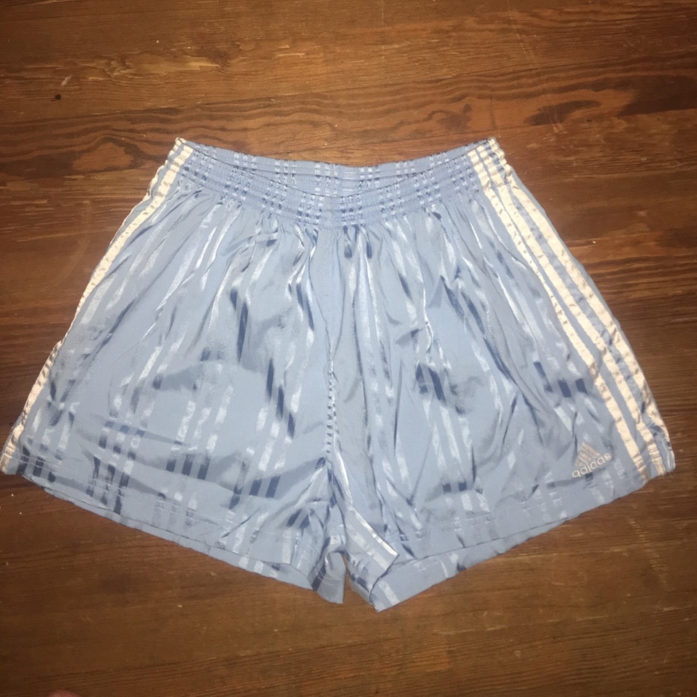 Baby blue adidas shorts