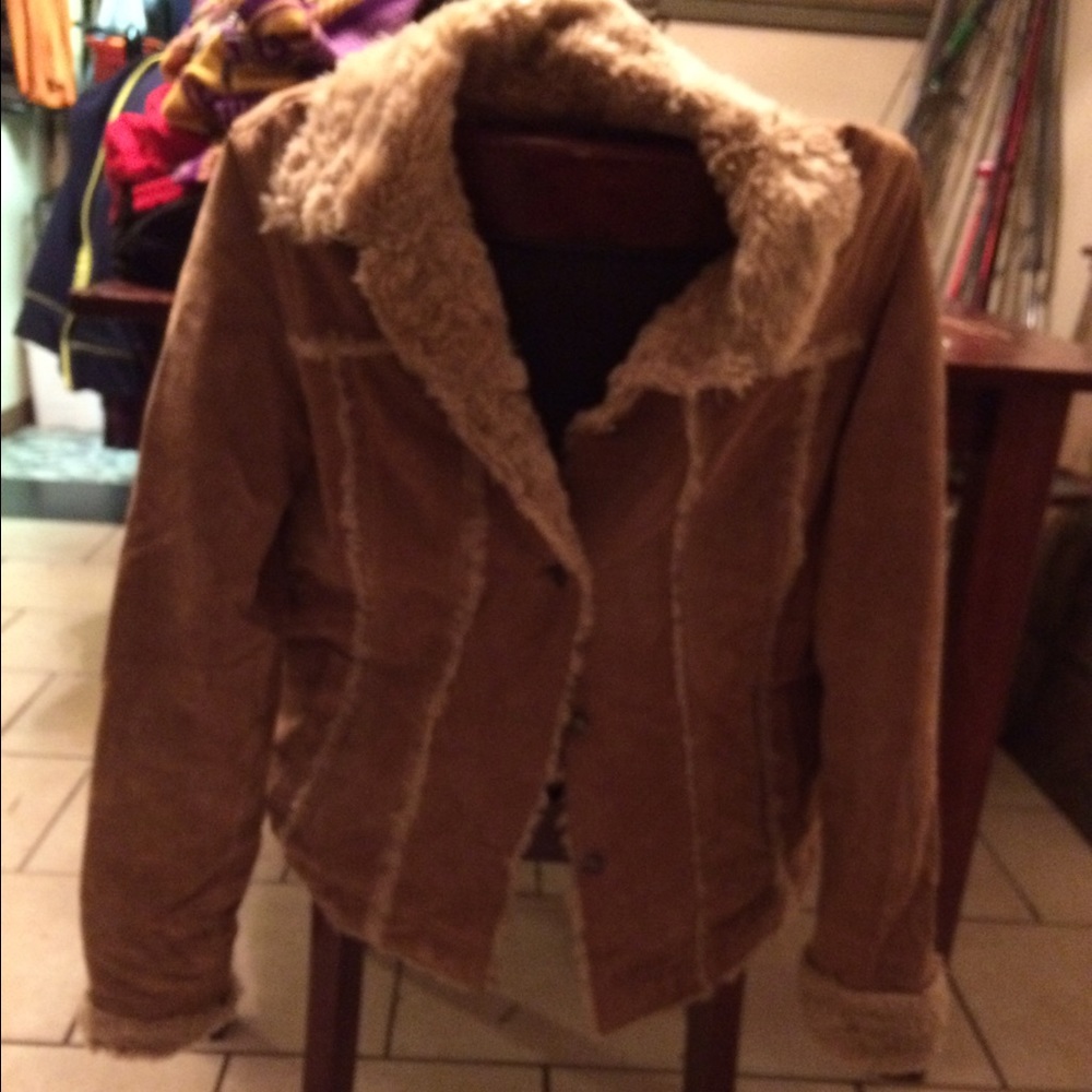 Leather/fur tan leather coat