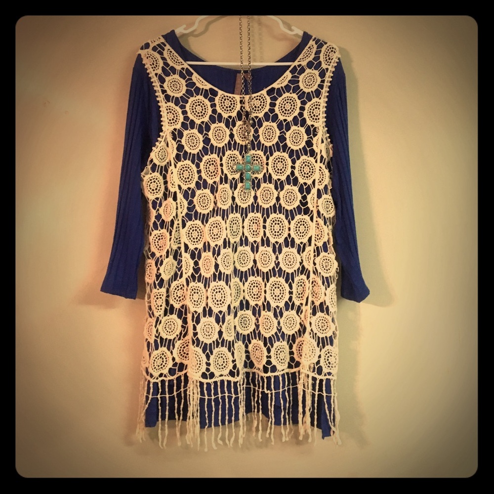 ROYAL BLUE, HI/LO TUNIC,SIDE SLITS, XL