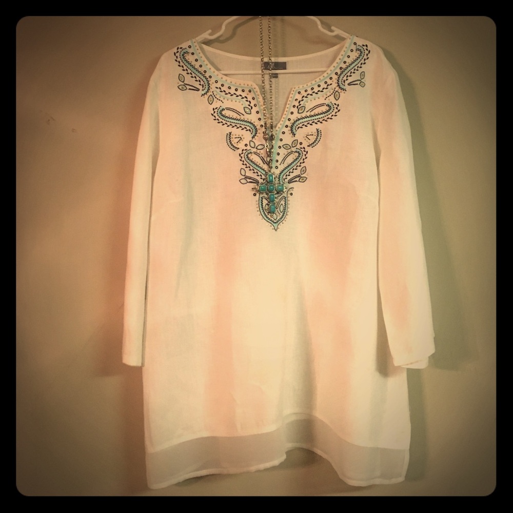 BEAUTIFUL LINEN EMBROIDERED TUNIC, XL