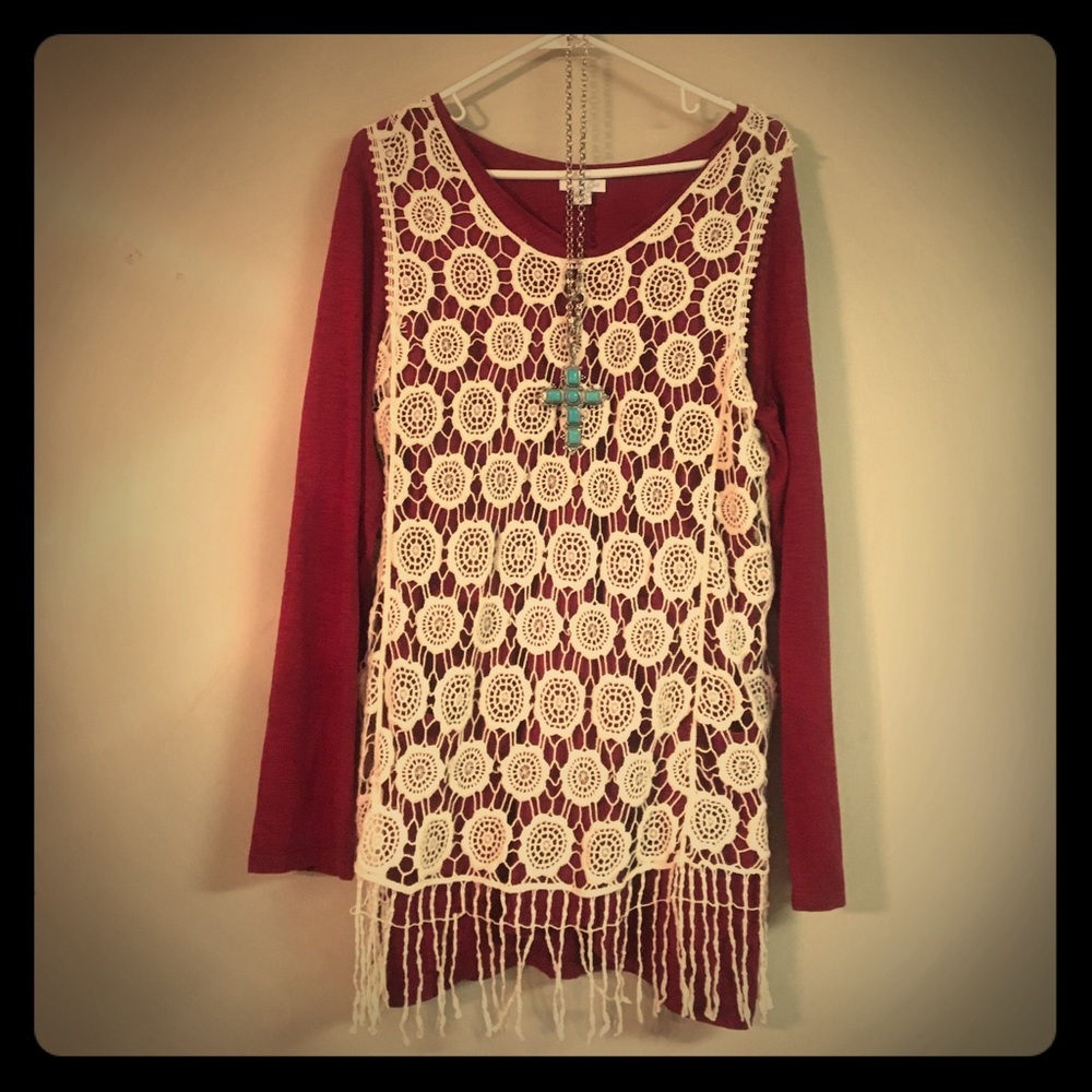 J. JILL CRANBERRY POCKETED TUNIC, XL