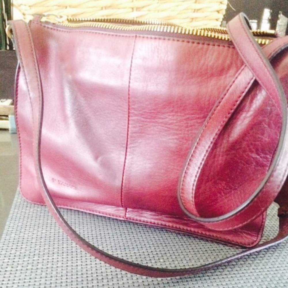 Tahari leather oxblood cross body gold hardware