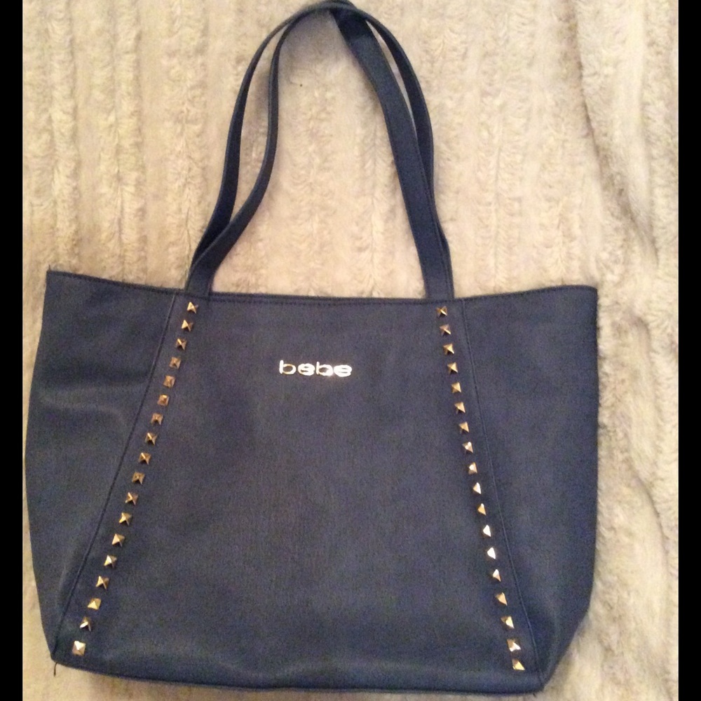 Bebe large blue tote with gold stud accents