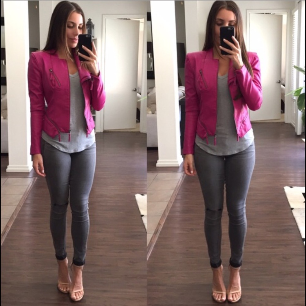 Pink Faux Leather Jacket