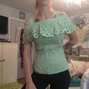 Vintage linen cold shoulder top