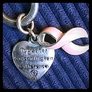 Pink Ribbon Charm Toggle Bracelet Silver