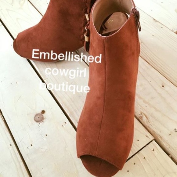 Cowgirl boho open toe peep Booties boots tassel - Picture 2 of 3