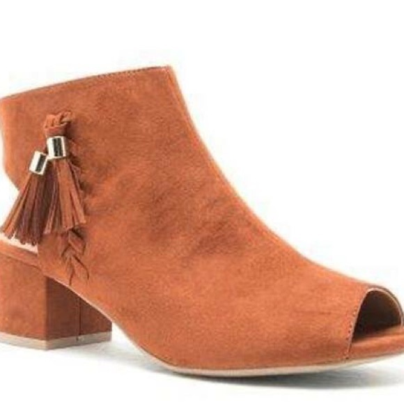 Cowgirl boho open toe peep Booties boots tassel - Picture 3 of 3