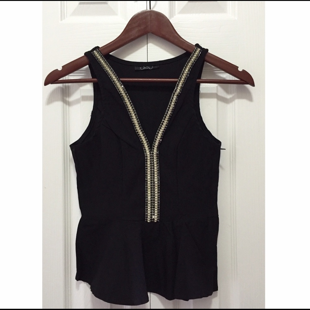 Juniors XS Black Rhinestone Peplum Top