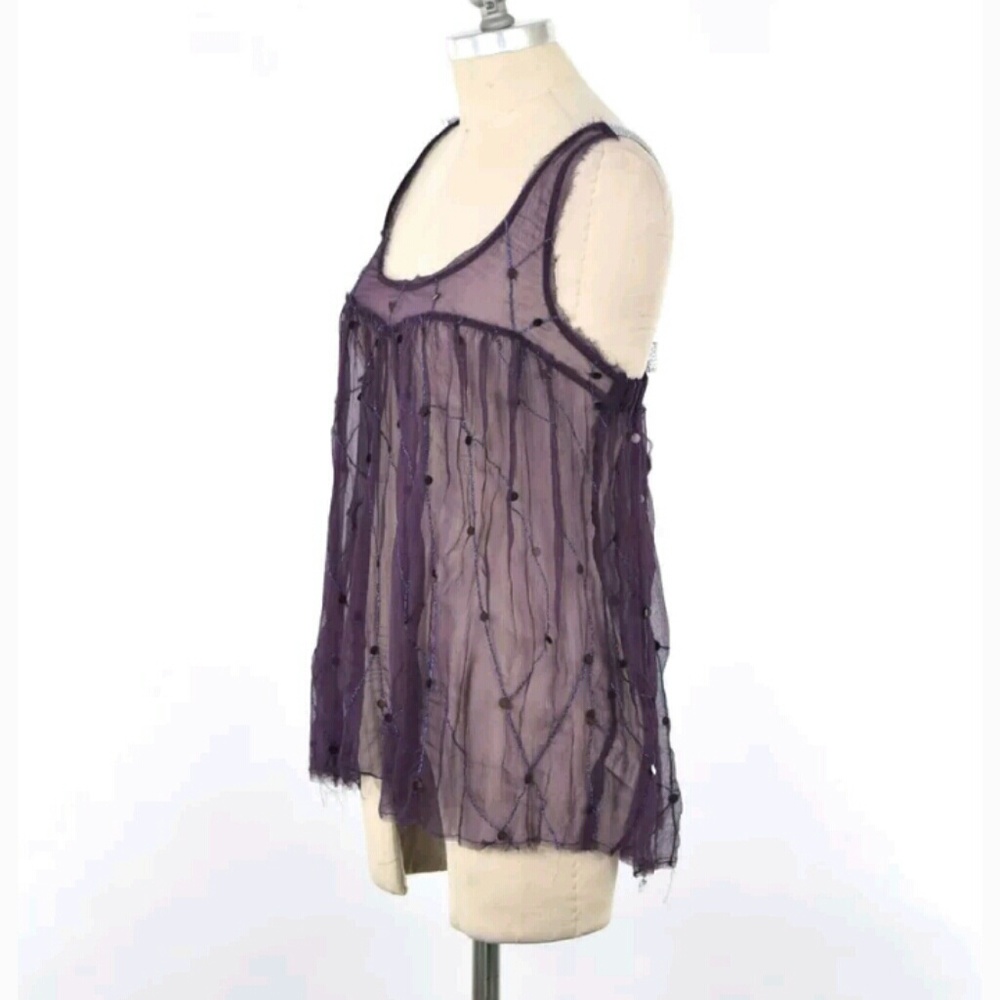 Free purple sheer tank with silver thick straps.