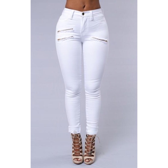 white jeans with gold zippers