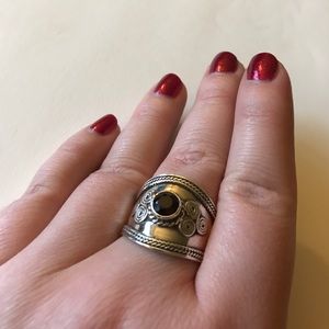 Silver ring with ruby red stone