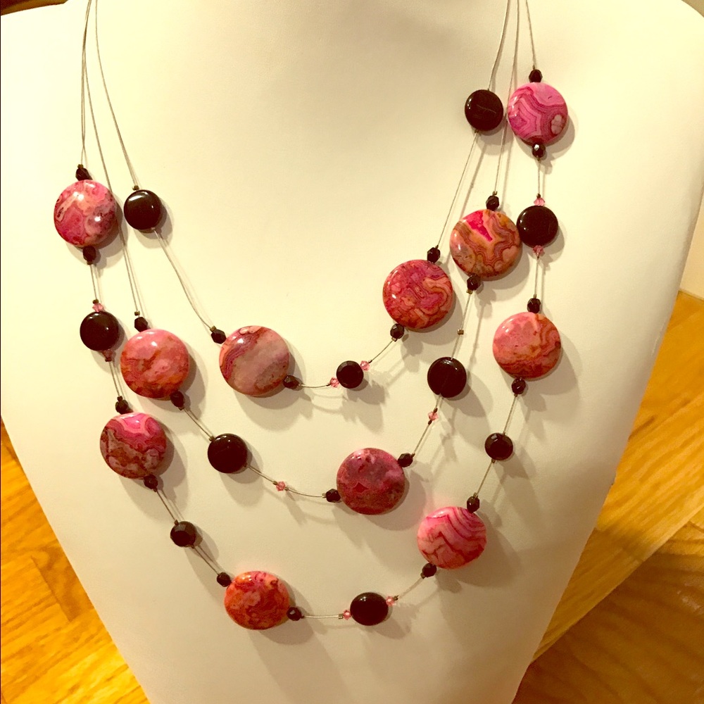 Handmade multi-strand necklace semi-precious stone