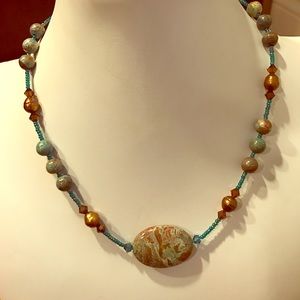 Handmade torquoise and freshwater pearls necklace