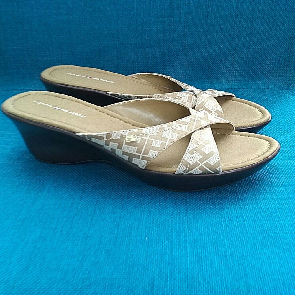 Tommy Hilfiger Beige Slip on Wedge Sandels, New