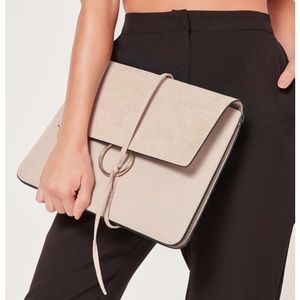 Mixed fabric clutch. Petal pink color.