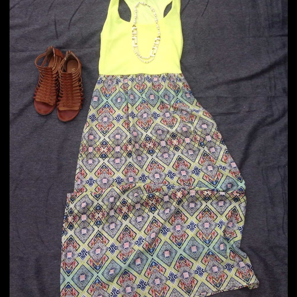 Neon maxi dress with tribal print.