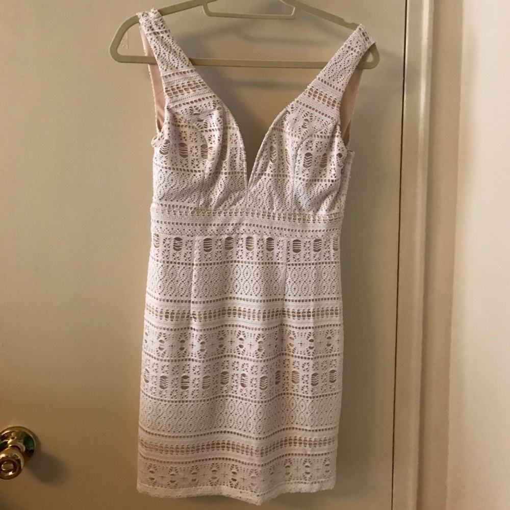 White and nude lace dress