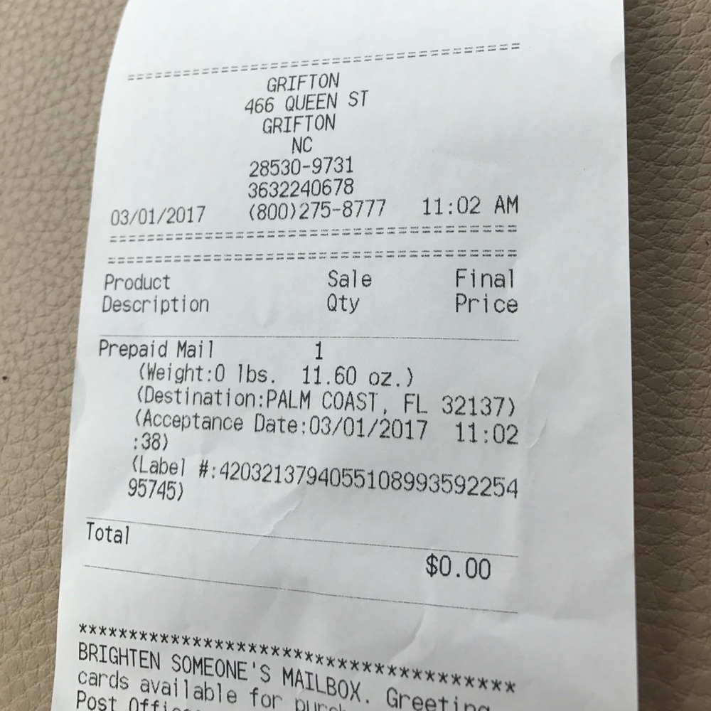Shipping receipt