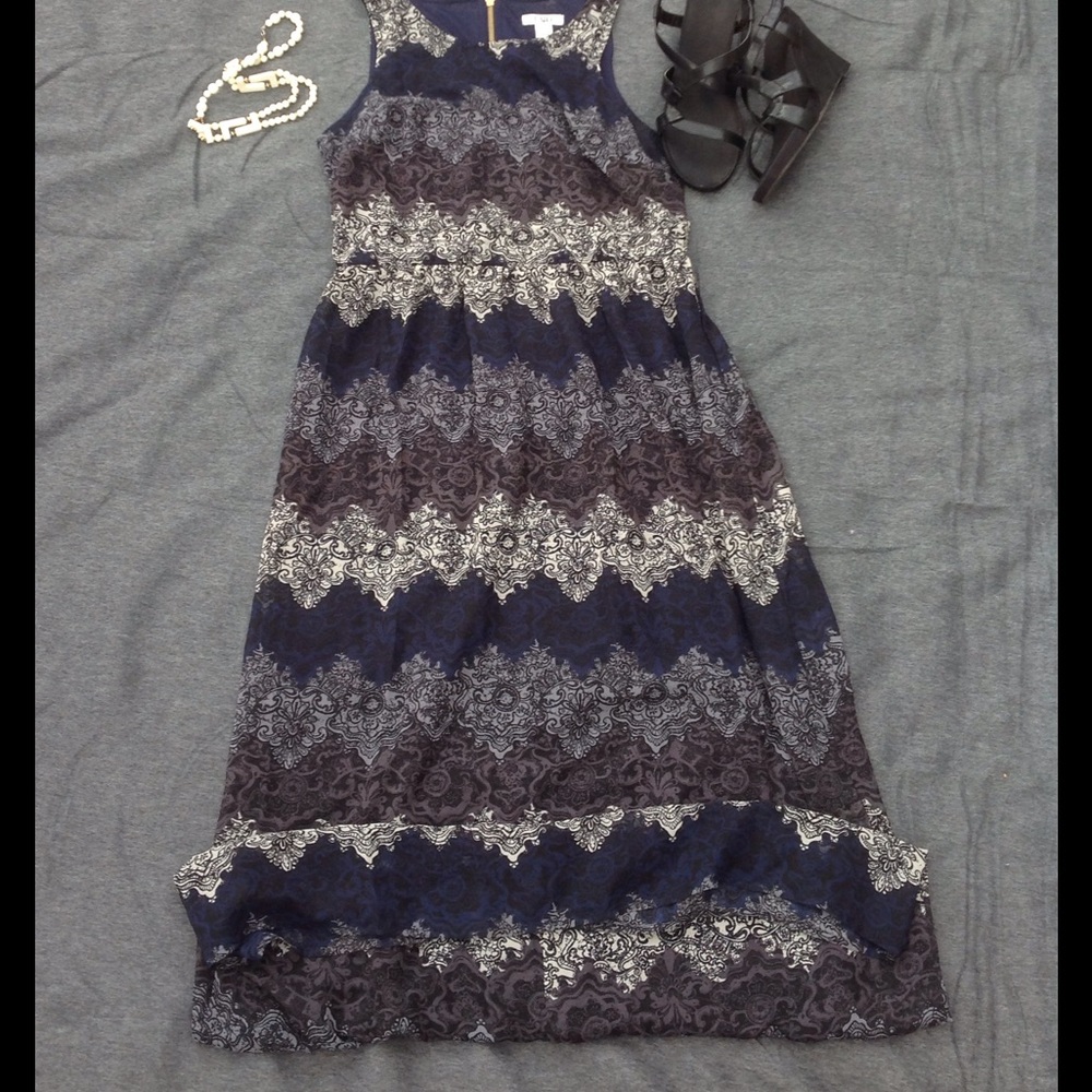 Blue lace print maxi dress.