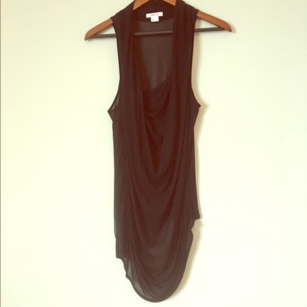Helmut Lang black sleeveless front drape top