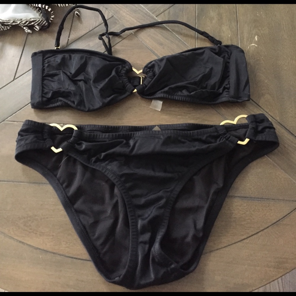 Victoria's Secret black w/gold hearts bikini set