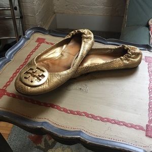 Gold Tory Butch flats