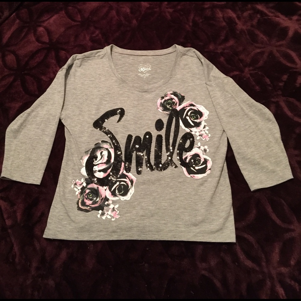 Justice Gray Crop Top w/ Sequins and Glitter Roses