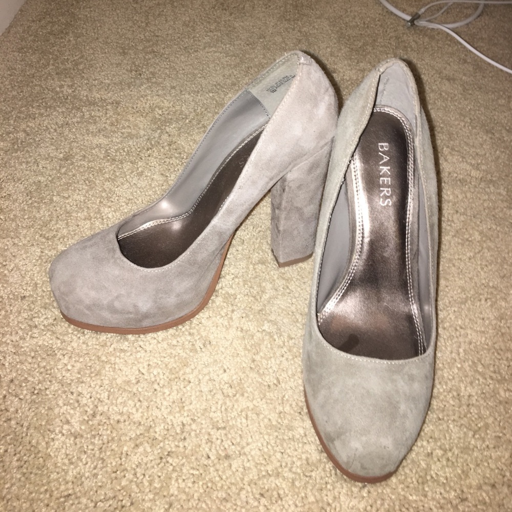 Grey Suede Chunky Heels