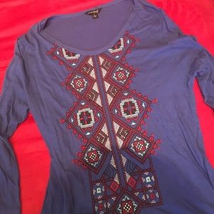 Lucky blue long sleeve shirt boho embroidery