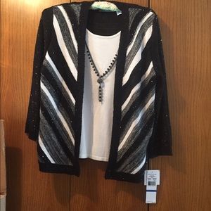 ALFRED DUNNER EMBELLISHED CARDIGAN WITH NECKLACE