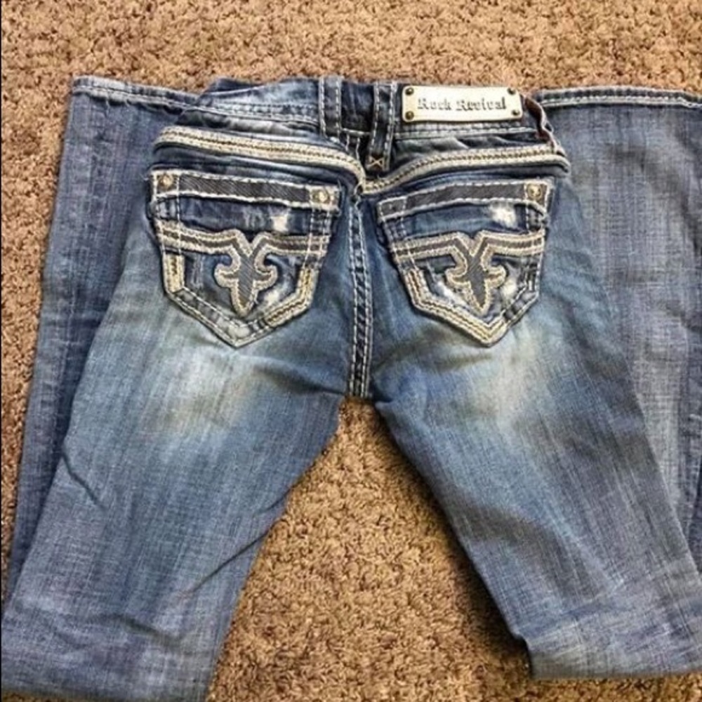 Size 23 R rock revival jeans. Destroyed denim.
