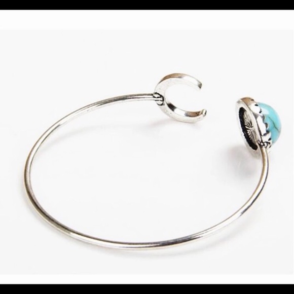 Turquoise Crescent Moon Silver Bangle - Picture 3 of 4