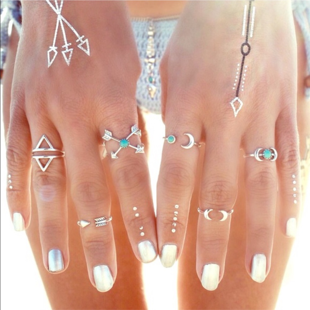 NEW! Boho Rustic Silver Turquoise 6 Ring Set