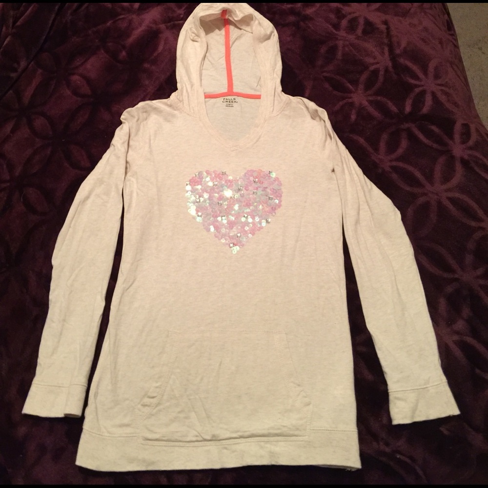 Off-White Sequin Heart Long Sleeved Tshirt Hoodie