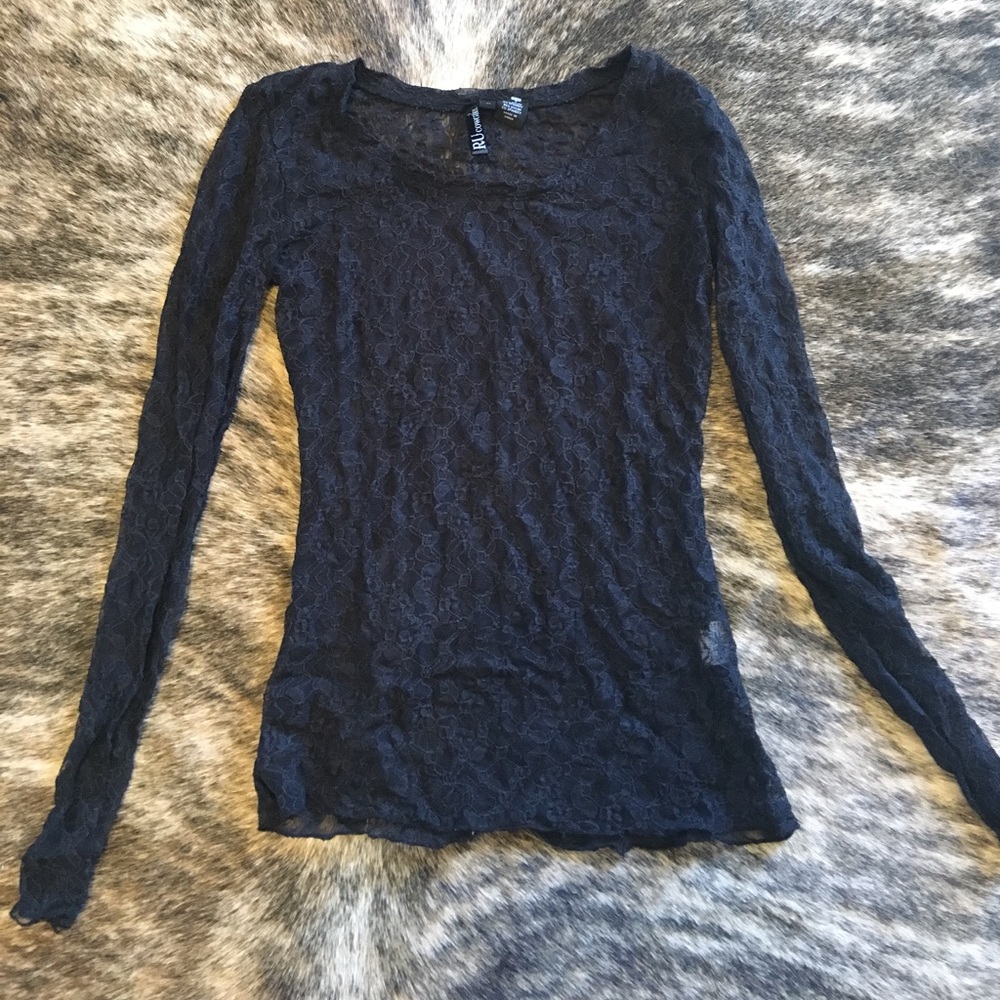 Never worn black RU Cowgirl sheer lace long sleeve