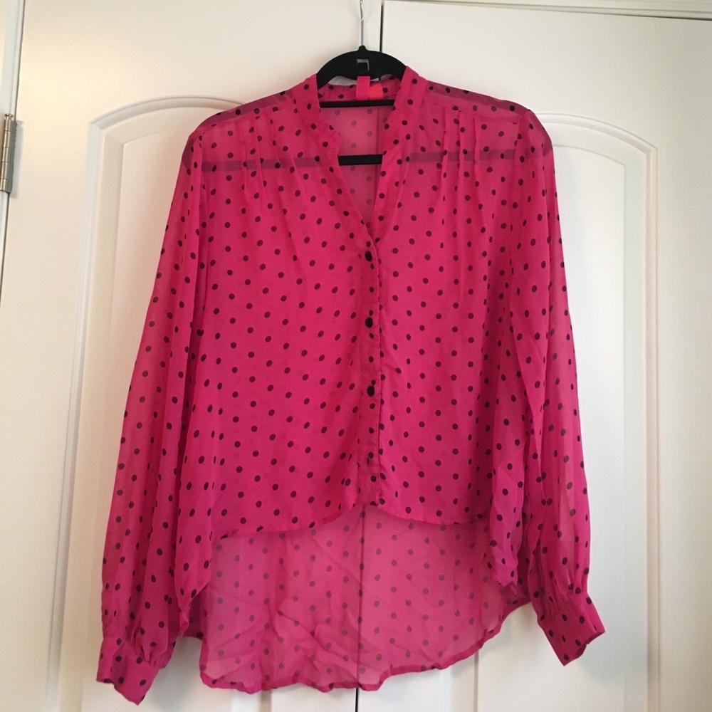 Forever 21 high low polka dot button down