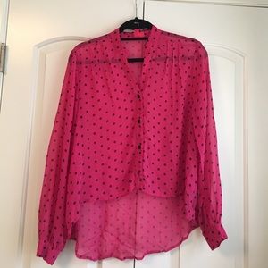 Forever 21 high low polka dot button down