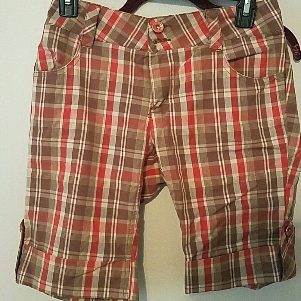 Orange tan and brown Bermuda shorts