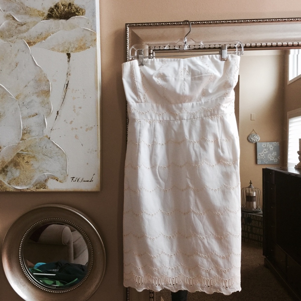 J Crew strapless white eyelet dress