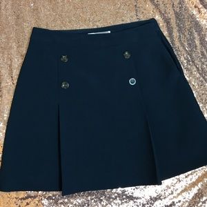 High Waisted Navy Blue Pleated Skirt