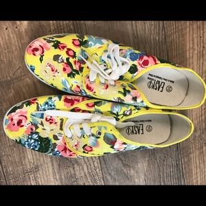 Yellow floral print shoes