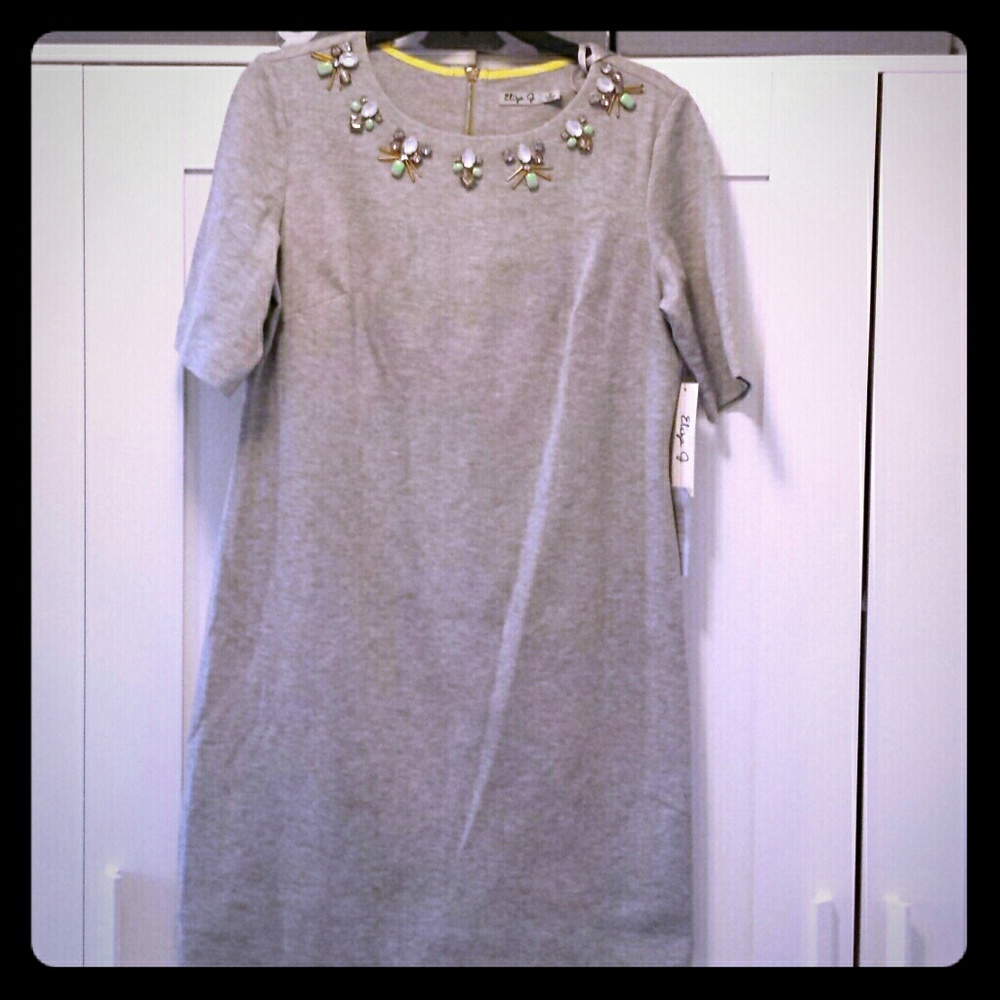 Eliza J Petite Jewel Designed Neck Gray Dress